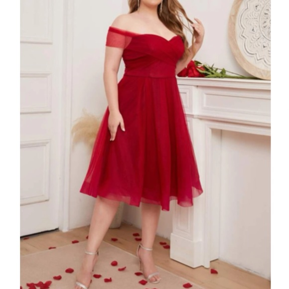 Luxe plus size off shoulder party holiday formal evening dress - Picture 2 of 6